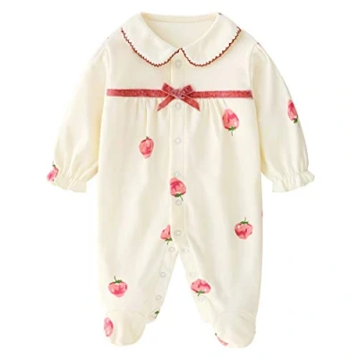 Image of WYTbaby Newborn Baby Girl Clothes Long Sleeve Ruffle Romper, Cotton Jumpsuit for 6 9 Months