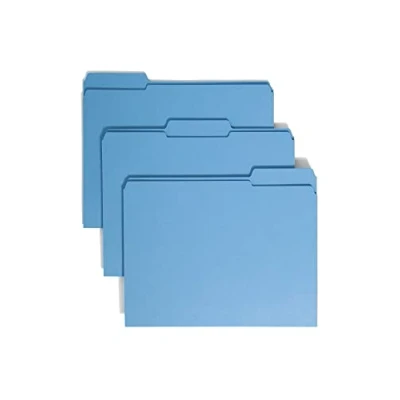 Image of Smead File Folder, Reinforced 1/3 Cut Tab, Letter Size, Blue, 100 per Box (12034)