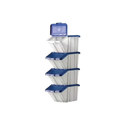 Image of Barton Storage Container Bin 50L 30kg Load W390xD630xH340mm White and Blue Lid Ref 052101/4 [Pack of 4]