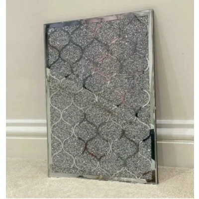 Image of Biznest Luxury Crushed Diamond Chopping Board Crystal Filled Silver Placemat Sparkly