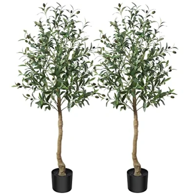 Image of CROSOFMI Artificial Olive Tree Plant 120 cm Fake Topiary Silk Tree, Perfect Faux Plants in Pot for Indoor Outdoor House Home Office Garden Modern Decoration Housewarming,2Pack