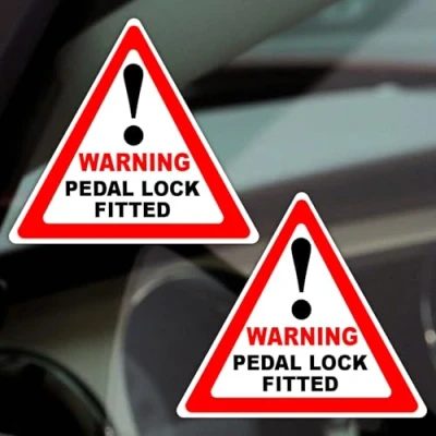 Image of 2 x V5 Signs Warning Pedal Lock Fitted Stickers Security Installed Alarm Car Label Notice Anti Theft Decal Vehicle Deterrant Protection 100x90mm (Inside Window to Face Outwards *Not for Tinted Glass*)