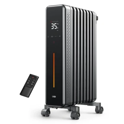 Image of Dreo 2000W Oil Filled Radiator for Large Room, 9 Fins Silent Electric Heater with Temp Display, Digital Thermostat, Remote, Low Energy Heaters Home, 7 Safety Protection, 24H Timer