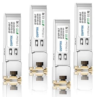 Image of QSFPTEK 10GBASE T SFP+ to RJ45 (4Pack), 10G up 30m Copper Mini GBIC Transceiver for Cisco SFP S, Ubiquiti UF , Netgear, Mikrotik, D Link, Supermicro, CAT6A/CAT7, 100FT