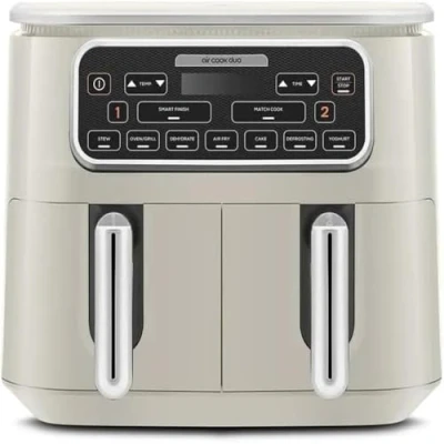 Image of Karaca Air Cook 2 in 1 Dual XXXL Fryer with Stew Function, 8L, 2500W, 6 Cooking Functions, Large Meal Volume Less Fat, Odourless and Smokeless Cooking, Adjustable Time, Starlight