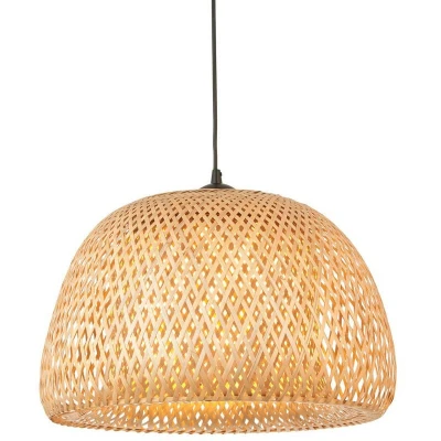Image of Bali Single Pendant Ceiling Lamp, Natural Bamboo, White, Matt Black