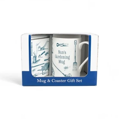 Image of Nans Gardening Mug &amp; Coaster Gift Set Vintage Garden Bone China and Glass Tea/Coffee Present