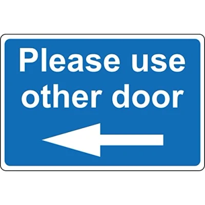 Image of Please use other door left arrow sign Self adhesive sticker (150mm x 100mm)