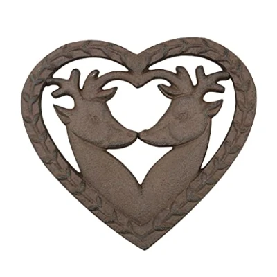 Image of Cast Iron Love Heart Trivet Heat Resistant Pan Stand with Country Stag Design (AM68)