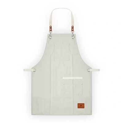 Image of Tower BO877004 Barbary &amp; Oak Cotton Apron with Leather Details, Adjustable Straps, 4 Pockets, Cream