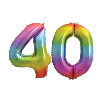Image of Bright Rainbow Number 40 Foil Balloon, 101cm