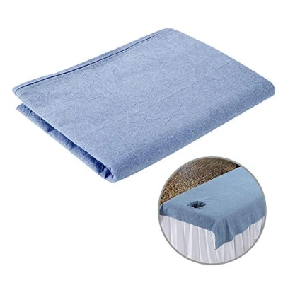 Image of Salon Bed Sheet 8 Color Beauty Massage Sheets SPA Couch Cover Soft Cotton with Face Breath Hole (Navy)