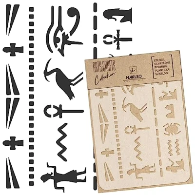 Image of NAKLEO DIY Reusable Plastic Stencil Egyptian Hieroglyphs Geometric Art Craft Wall Painting Pattern Template Scrapbooking Decoupage Fabric Furniture Wood (30x42cm / 11.7 x 16.5)
