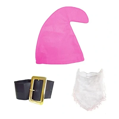 Image of jokeshop Seven Dwarf/Dwarves Smurf Set (Pink Hat, Beard and Belt) Garden Gnome Fancy Dress Costume