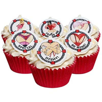 Image of Mixed Pack of 12 Edible Pre Cut Wafer Decorations Burlesque Round Toppers 201 244