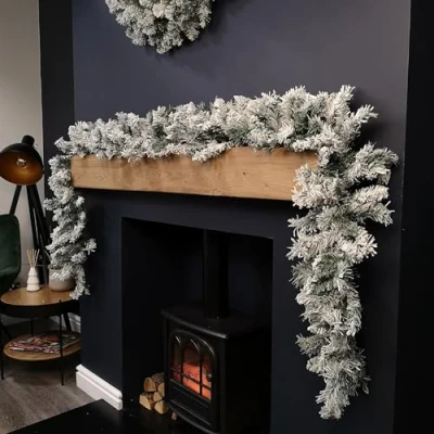 Image of Samuel ALEXANDER 2.7m Green Snow Flocked Christmas Garland with 190 Tips