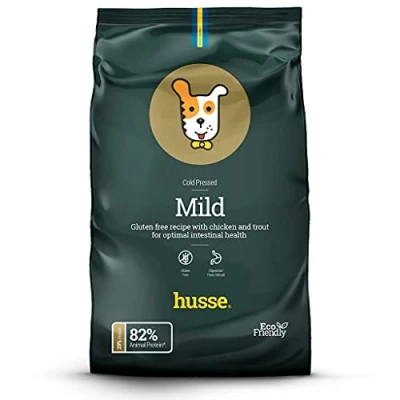 Image of Husse Mild Dry Dog Food Cold Pressed Chicken &amp; Trout Recipe, Preservative Free, High Protein, Complete Natural Ingredients for Dogs, Healthy Digestion, 12kg