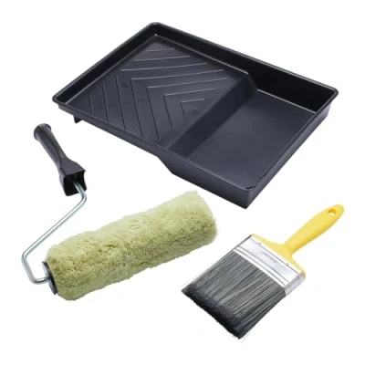Image of ProDec PRRT038 9 inch x 1.75&quot; 4 piece Masonry Paint Roller, Frame, 4&quot; Brush and Tray Set, Heavy Duty Roller Set for Painting with Smooth Textured Paints on Exterior Walls, 9&quot;