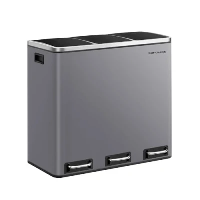 Image of SONGMICS Kitchen Bin, 3 x 18 L Recycling Compartment Rubbish Bin for and Waste, 15 Liners Included, Soft Close Lids, Pedals, Inner Buckets, Steel, Matte Grey LTB054G01