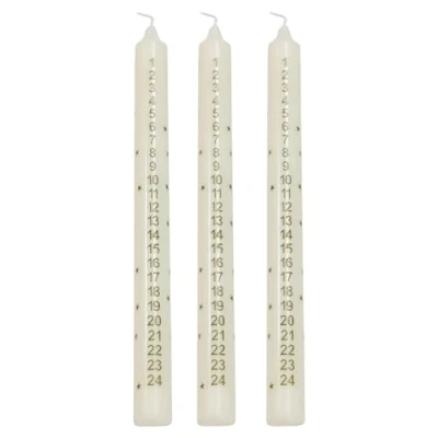 Image of SKYTE® Pack of 3 Traditional Christmas Advent Candle, Countdown to Christmas, Ivory 506060