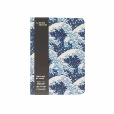 Image of Museums &amp; Galleries Lined A5 Clothbound Journal &#039;The Great Wave&#039; Design by Hokusai 240 Pages Lovely Gift Idea