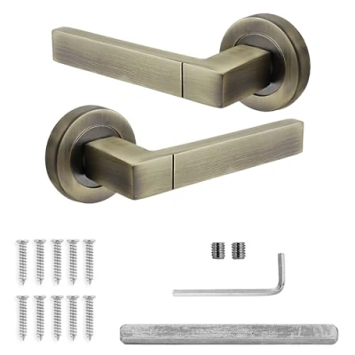 Image of Decoranddecor Lumina Internal Square Door Handles Lever On 54mm Rose Aluminium Antique Brass Only