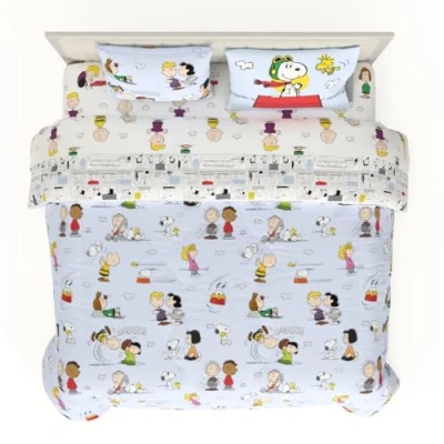 Image of Franco Collectibles Peanuts Multi Character Bedding 7 Piece Super Soft Comforter and Sheet Set with Sham, King, (100% Official Licensed Product)
