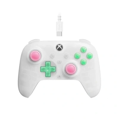 Image of 8Bitdo Ultimate Mini Wired Controller for Xbox with RGB Lighting Fire Ring, Hall Effect Joysticks and Triggers, Series XS, One, Windows 10/11 Officially Licensed (Translucent White)