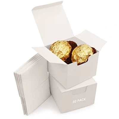 Image of Kurtzy (50 Pack) White Kraft Gift Boxes 5 x 5cm Wedding Party Favour Box Present for candy,chocolate Bridesmaids,Birthdays,Thanksgiving