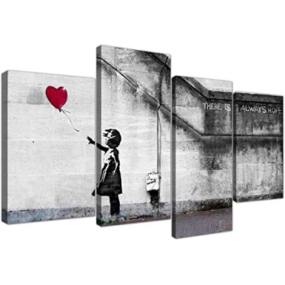 Image of Extra Large Banksy Canvas Prints Balloon Girl 130cm XL Red Set 4050