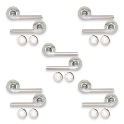 Image of Infinity Decor Pack of 5 Dual Tone Oval T Bar Lever on Round Rose Door Handles with Escutcheon for Interior &amp; Exterior Use