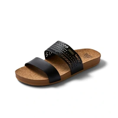 Image of Reef Women&#039;s Cushion Vista Perf Flat Sandal, Black Tan, 4 UK
