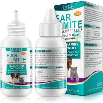 Image of APCKFLEE Ear Mite Treatment For Dogs, Infection Dogs Cats, Dog Drops Yeast Itching And Odours, Care Puppy Cats