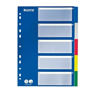 Image of Leitz A4 1 5 Dividers, Heavy Duty Plastic and Cardboard, Multi Coloured