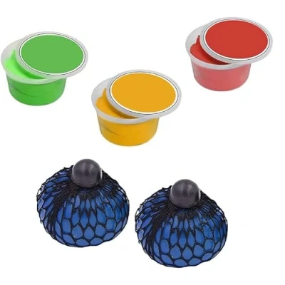 Image of Therapy Putty Squeezable Non Toxic x 3, Hand Exercise, 3 Strengths Soft/Soft Medium/Medium / 2 Squeezy Stress Ball Tactile Sensory Fidget Special Needs Toys