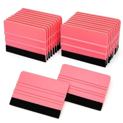 Image of Lunbengo 20 Piece Car Wrap Plastic Squeegee, 10 * 7cm Window Tint Squeegee Film Tools, Felt Edge Decal Wallpaper Applicator, Pink