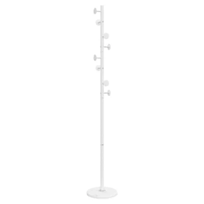 Image of vidaXL White Coat Stand Freestanding Powder coated Iron Clothes Hanger with Marble Base, 176 cm Tall Clothing Rack for Home and Office Use