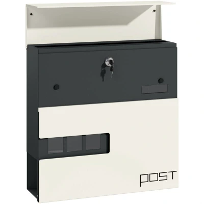 Image of HOMCOM Wall Mounted Post Box with Viewing Window, 2 Lock, Modern Galvanised Steel Mailbox Copper Core, Weatherproof Letterbox for Outdoor Use, Easy to Install, White