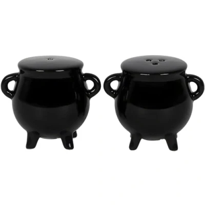 Image of Black Cauldron Salt &amp; Pepper Cruet Set Witch/Pagan Gift Boxed
