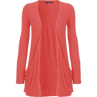 Image of WearAll Ladies Long Sleeve Boyfriend Cardigan Womens Top Coral 20/22