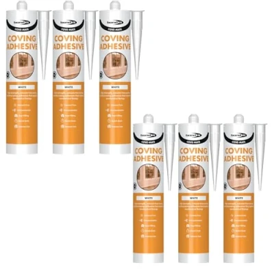 Image of Bond It COVE MATE Coving Adhesive 6x White 285ml Solvent Free High Strength Gap Filling Sealant for Covings Skirting Boards &amp; Dado Rails Premium Sealer Over Paintable Quick Grab