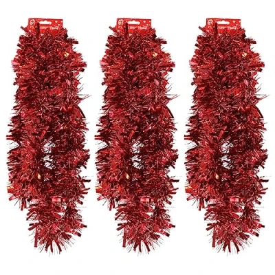 Image of Widdle Gifts Ltd Chunky Tinsel Tree Room Christmas Decoration 3 Lengths 2 Metre Red