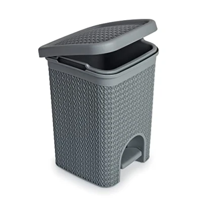 Image of Blue Canyon Lace Lid Pedal Bin Modern and Stylish Trash Can 5L for Kitchen, Bathroom, Bedroom, Office Anti Fingerprint Outer Finish Heavy Plastic Rubbish Square Waste Grey &amp;