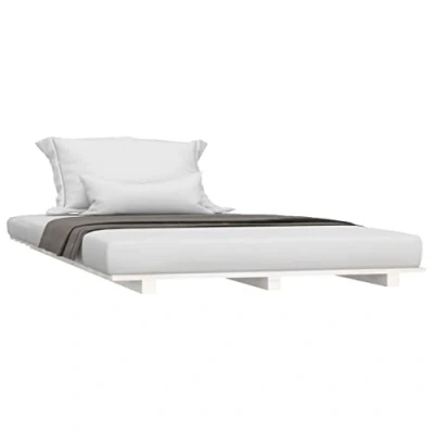 Image of vidaXL Solid Wood Pine Bed Frame Home Bedroom Furniture Decorative Wooden Platform Base Bedstead Mattress Foundation White 90x200 cm