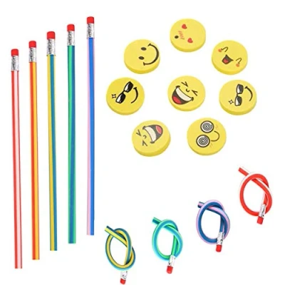Image of Annhao 71 Pcs Pencils Children, Flexible Bendy Pencils, Magic Bend and Smiley Rubber Erasers for Children Party Bag Toys Birthday Gifts Class