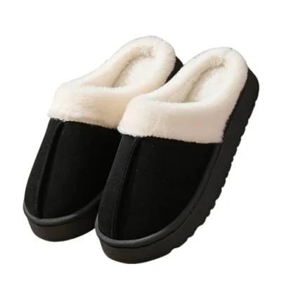 Image of HOMEFUNK Womens Memory Foam Slippers, Fluffy Slip On House Shoes with Suede &amp; Fur Lining, Anti Skid Sole for Indoor Outdoor Use