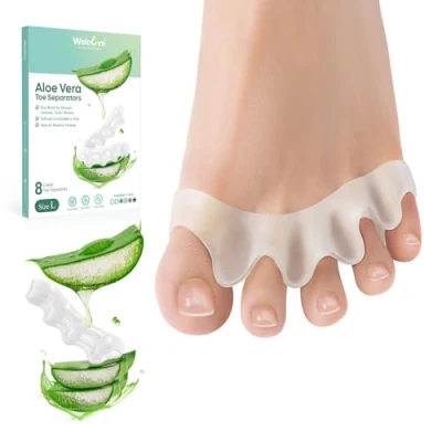Image of Welnove Toe Spacers 8 Pack Silicone to Correct your Toes Aloe Vera Infused Straighteners for Bunion, Hammertoe Stretchers Yoga Practice (Aloe Vera)