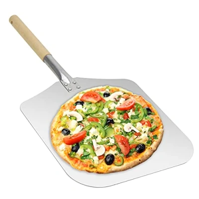 Image of Abaobao Aluminum Pizza Peel Paddle with Detachable Wooden Handle, 12&quot; x 14&quot; inch Blade, Long 26 Overall Outdoor Oven Accessories