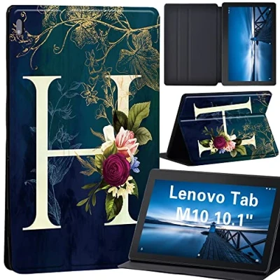 Image of Design Case for Lenovo Tab M10 TB X605F/ X605L/ X505F/ X505L Leather Tri Fold Stand Cover 10.1 Inch Tablet, (initial letter H)