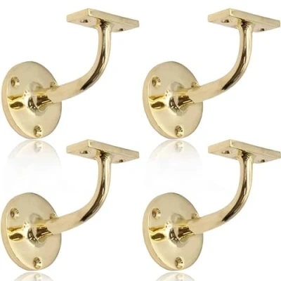 Image of Polished Brass Handrail Brackets for Stair Bannister Wood and Steel Pack of 4